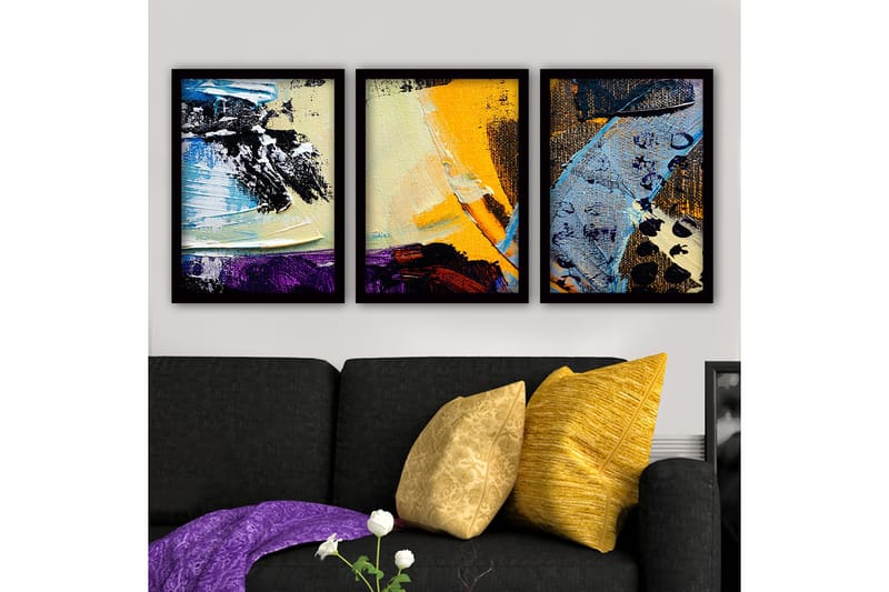 Dekorativ inramad målning 3-Delar 35x45 cm - Flerfärgad - Inredning - Tavlor & konst - Canvastavlor