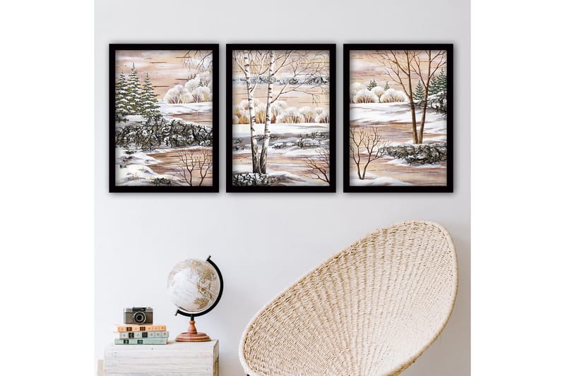 Dekorativ inramad målning 3-Delar 35x45 cm - Flerfärgad - Inredning - Tavlor & konst - Canvastavlor