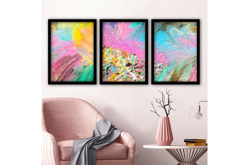 Dekorativ inramad målning 3-Delar 35x45 cm - Flerfärgad - Inredning - Tavlor & konst - Canvastavlor