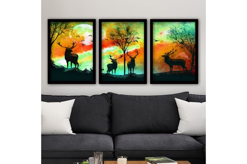 Dekorativ inramad målning 3-Delar 35x45 cm - Flerfärgad - Inredning - Tavlor & konst - Canvastavlor