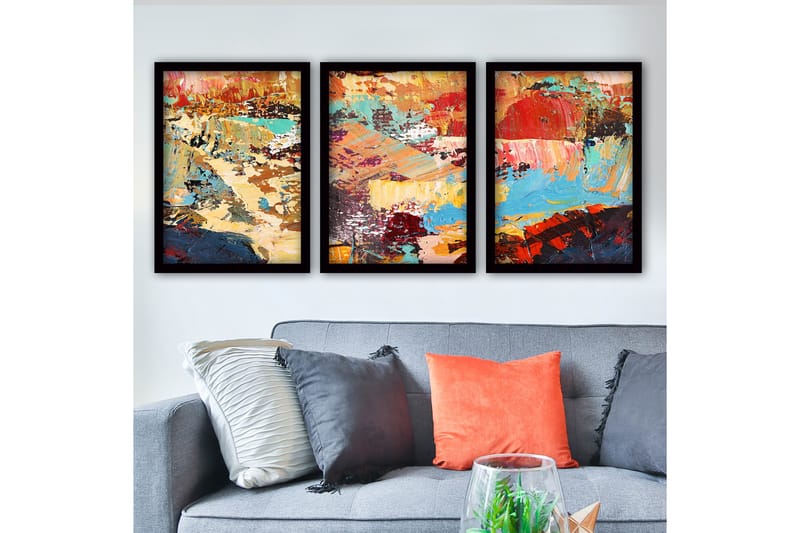 Dekorativ inramad målning 3-Delar 35x45 cm - Flerfärgad - Inredning - Tavlor & konst - Canvastavlor