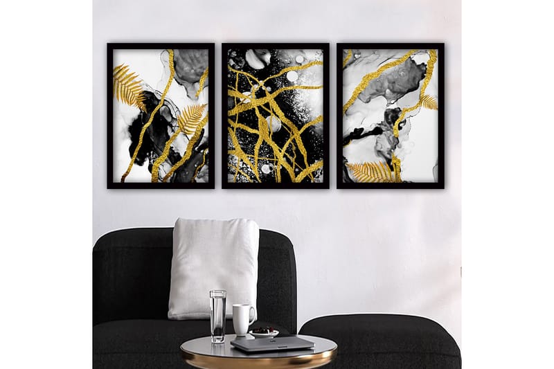 Dekorativ inramad målning 3-Delar 35x45 cm - Flerfärgad - Inredning - Tavlor & konst - Canvastavlor