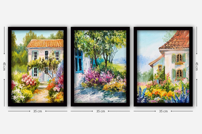 Dekorativ inramad målning 3-Delar 35x45 cm - Flerfärgad - Inredning - Tavlor & konst - Canvastavlor