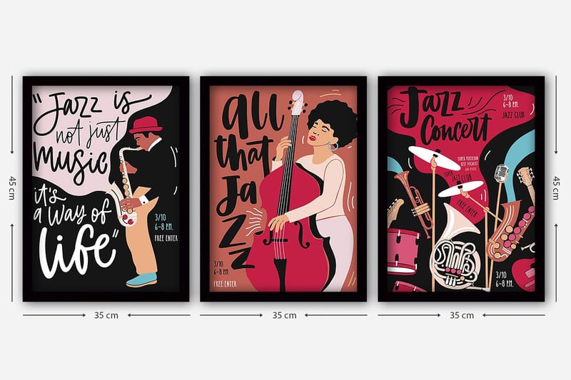 Dekorativ inramad målning 3-Delar 35x45 cm - Flerfärgad - Inredning - Tavlor & konst - Canvastavlor