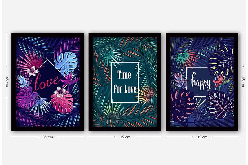 Dekorativ inramad målning 3-Delar 35x45 cm - Flerfärgad - Inredning - Tavlor & konst - Canvastavlor