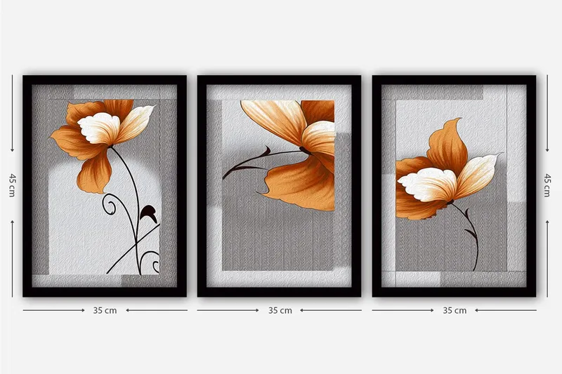 Dekorativ inramad målning 3-Delar 35x45 cm - Flerfärgad - Inredning - Tavlor & konst - Canvastavlor