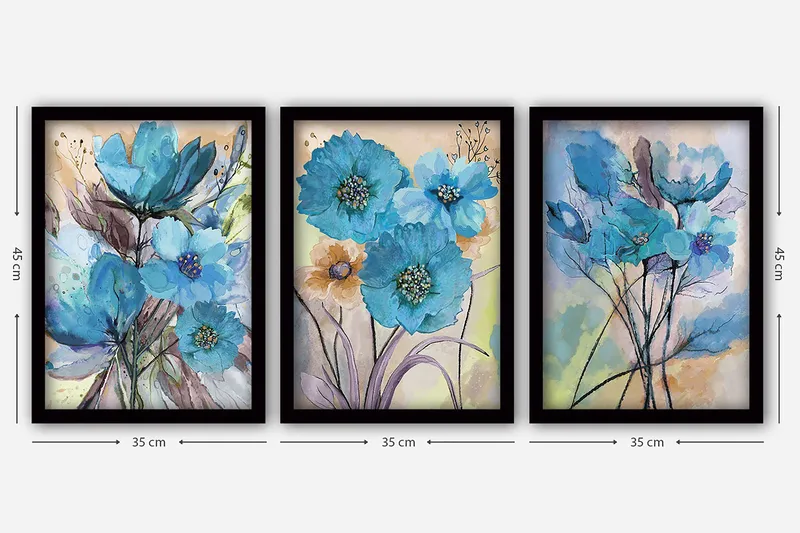 Dekorativ inramad målning 3-Delar 35x45 cm - Flerfärgad - Inredning - Tavlor & konst - Canvastavlor