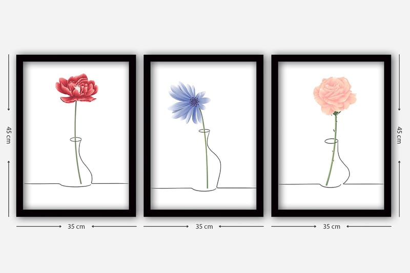 Dekorativ inramad målning 3-Delar 35x45 cm - Flerfärgad - Inredning - Tavlor & konst - Canvastavlor