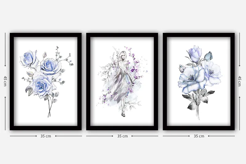 Dekorativ inramad målning 3-Delar 35x45 cm - Flerfärgad - Inredning - Tavlor & konst - Canvastavlor