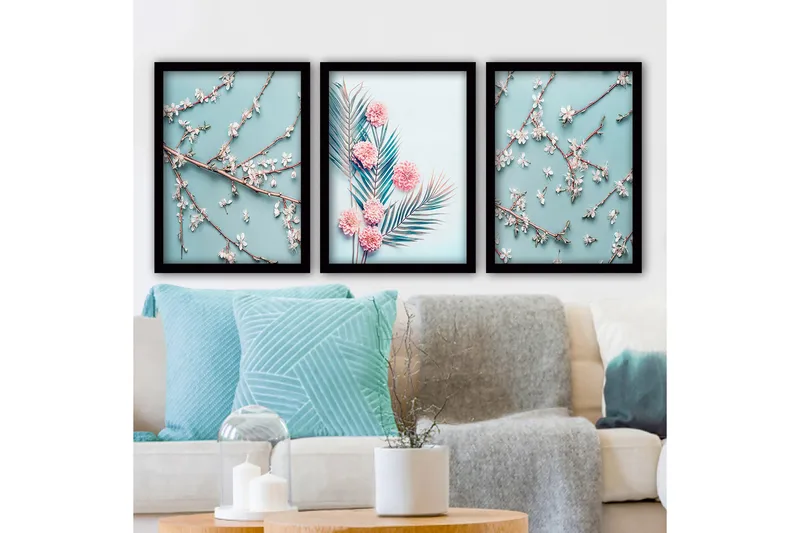 Dekorativ inramad målning 3-Delar 35x45 cm - Flerfärgad - Inredning - Tavlor & konst - Canvastavlor