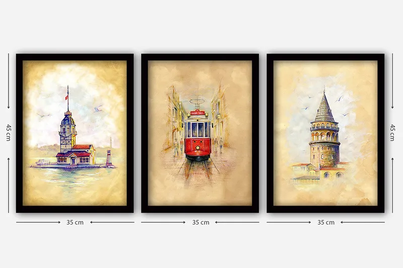 Dekorativ inramad målning 3-Delar 35x45 cm - Flerfärgad - Inredning - Tavlor & konst - Canvastavlor