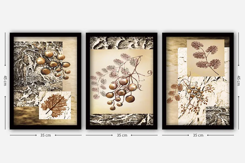 Dekorativ inramad målning 3-Delar 35x45 cm - Flerfärgad - Inredning - Tavlor & konst - Canvastavlor