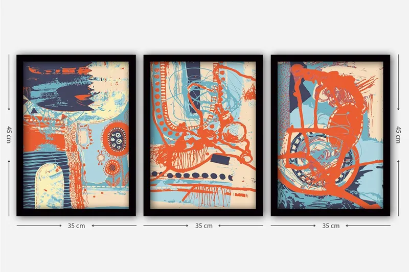 Dekorativ inramad målning 3-Delar 35x45 cm - Flerfärgad - Inredning - Tavlor & konst - Canvastavlor