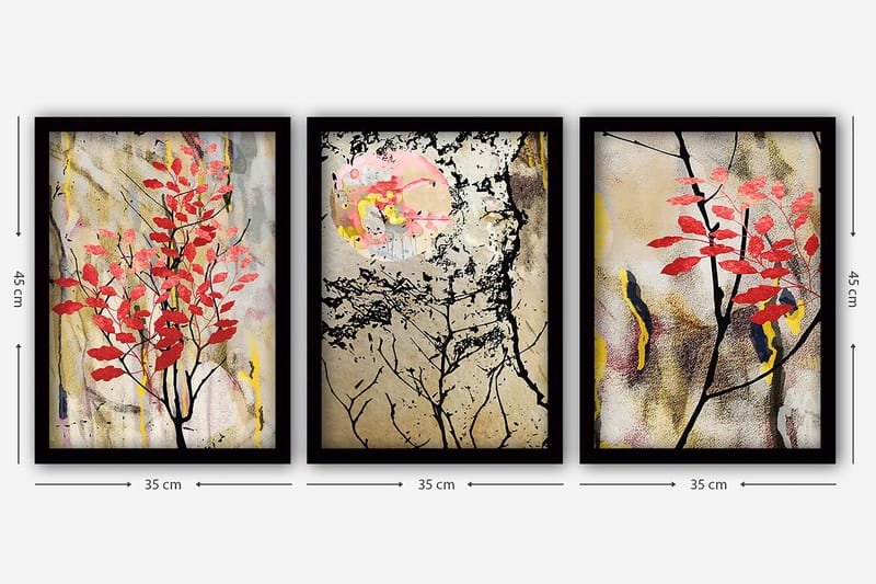 Dekorativ inramad målning 3-Delar 35x45 cm - Flerfärgad - Inredning - Tavlor & konst - Canvastavlor