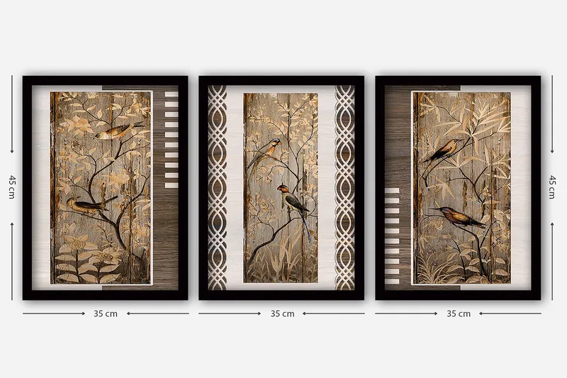 Dekorativ inramad målning 3-Delar 35x45 cm - Flerfärgad - Inredning - Tavlor & konst - Canvastavlor