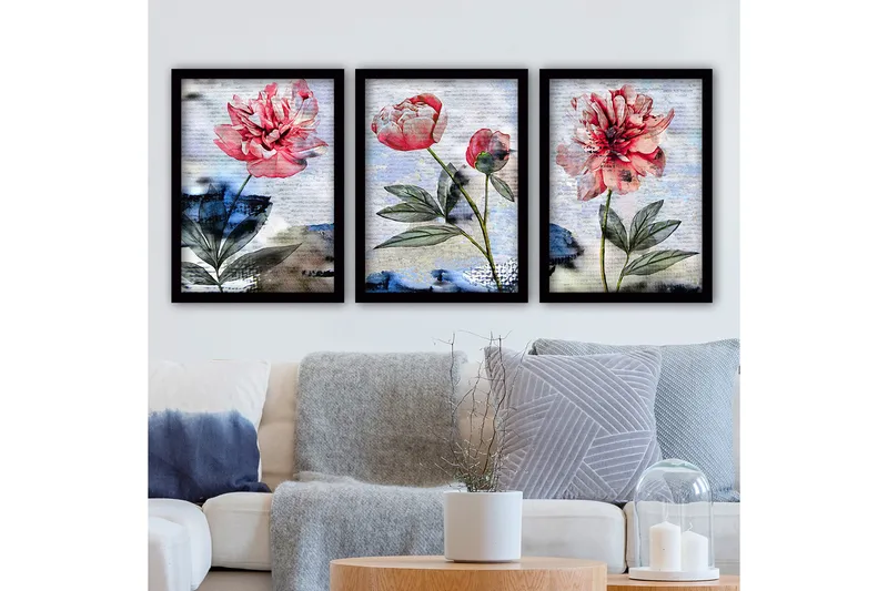 Dekorativ inramad målning 3-Delar 35x45 cm, Flerfärgad