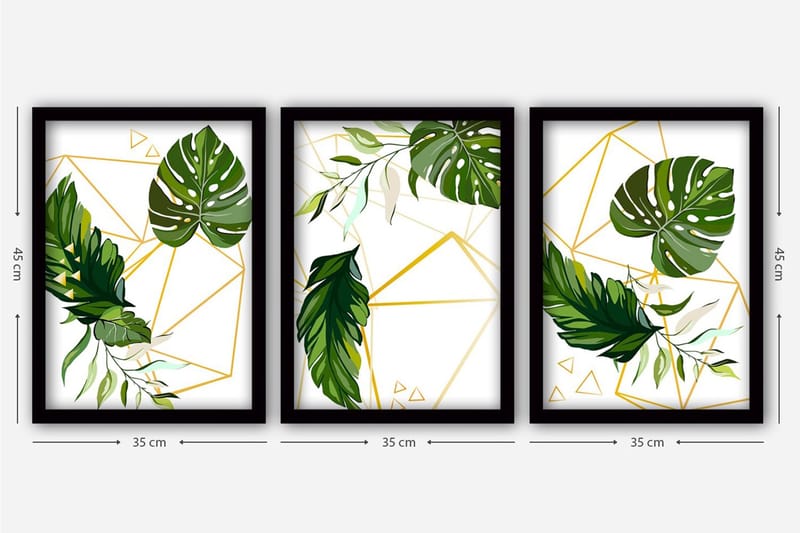 Dekorativ inramad målning 3-Delar 35x45 cm - Flerfärgad - Inredning - Tavlor & konst - Canvastavlor