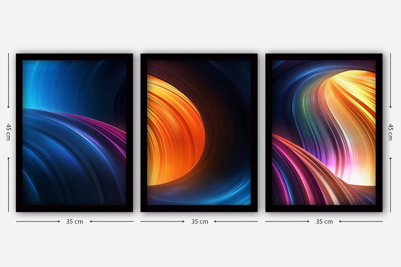 Dekorativ inramad målning 3-Delar 35x45 cm - Flerfärgad - Inredning - Tavlor & konst - Canvastavlor