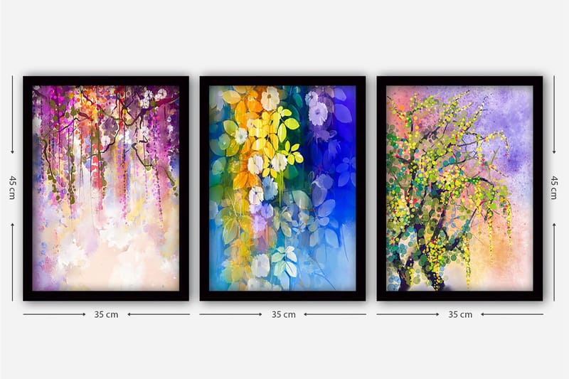 Dekorativ inramad målning 3-Delar 35x45 cm - Flerfärgad - Inredning - Tavlor & konst - Canvastavlor