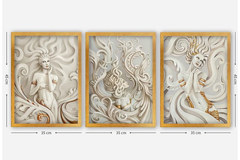 Dekorativ inramad målning 3-Delar 35x45 cm - Flerfärgad - Inredning - Tavlor & konst - Canvastavlor