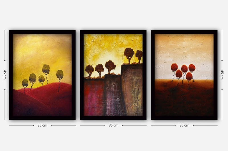 Dekorativ inramad målning 3-Delar 35x45 cm - Flerfärgad - Inredning - Tavlor & konst - Canvastavlor