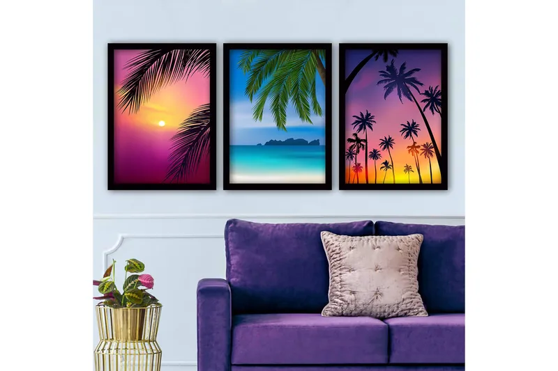 Dekorativ inramad målning 3-Delar 35x45 cm, Flerfärgad