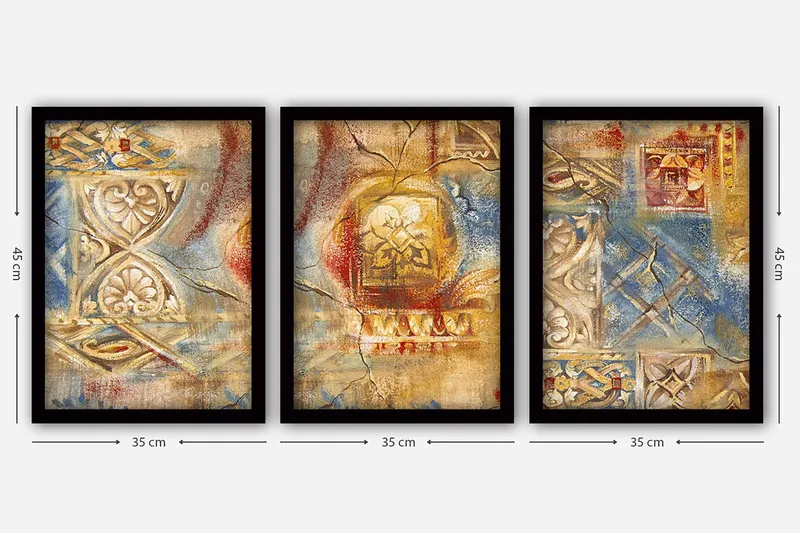 Dekorativ inramad målning 3-Delar 35x45 cm - Flerfärgad - Inredning - Tavlor & konst - Canvastavlor