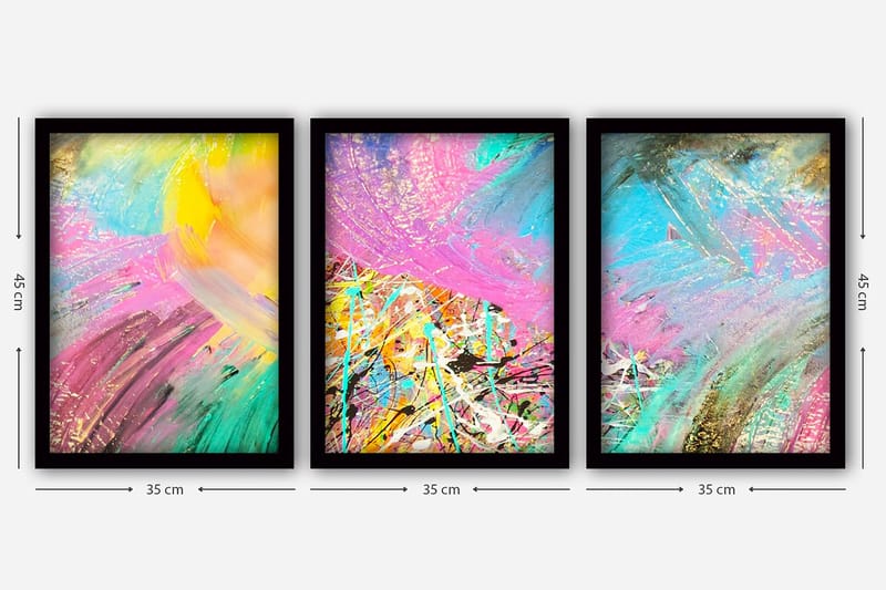 Dekorativ inramad målning 3-Delar 35x45 cm - Flerfärgad - Inredning - Tavlor & konst - Canvastavlor