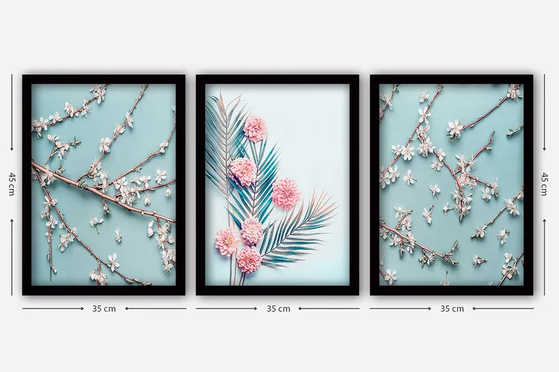 Dekorativ inramad målning 3-Delar 35x45 cm - Flerfärgad - Inredning - Tavlor & konst - Canvastavlor
