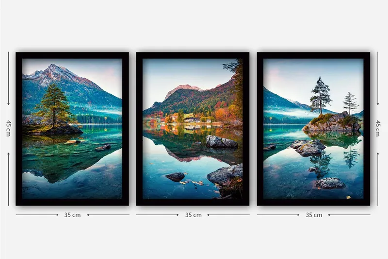 Dekorativ inramad målning 3-Delar 35x45 cm - Flerfärgad - Inredning - Tavlor & konst - Canvastavlor