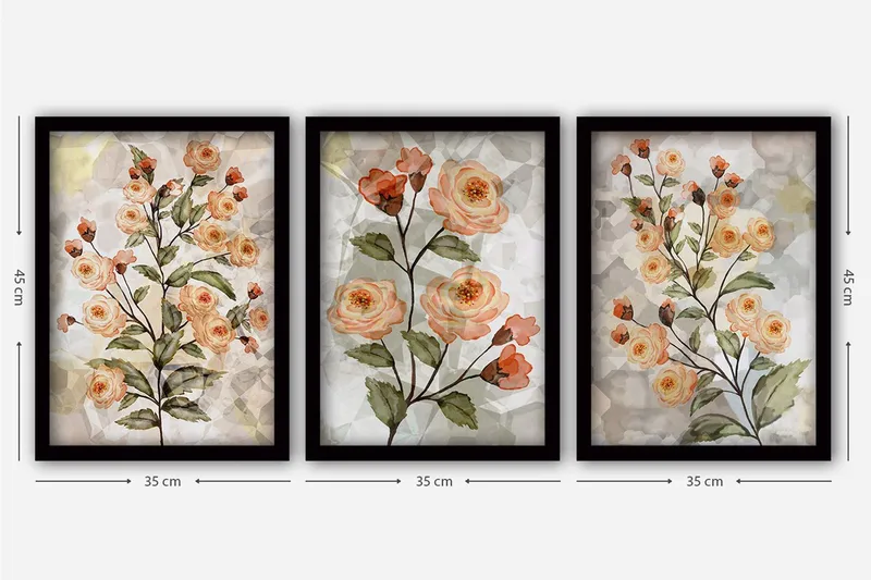Dekorativ inramad målning 3-Delar 35x45 cm - Flerfärgad - Inredning - Tavlor & konst - Canvastavlor