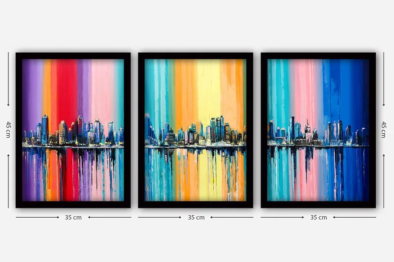 Dekorativ inramad målning 3-Delar 35x45 cm - Flerfärgad - Inredning - Tavlor & konst - Canvastavlor