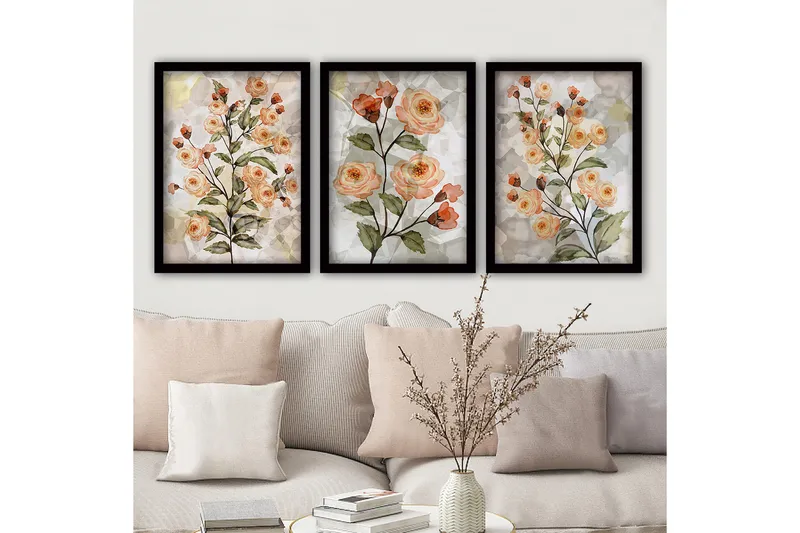 Dekorativ inramad målning 3-Delar 35x45 cm, Flerfärgad