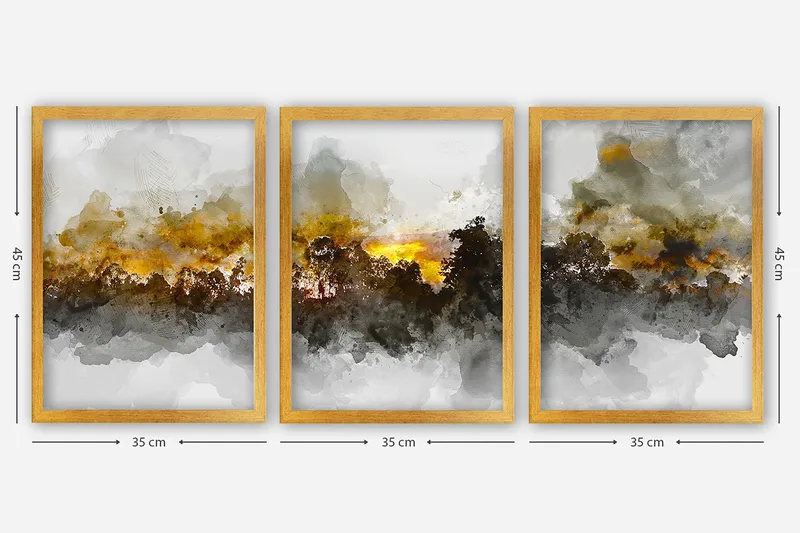 Dekorativ inramad målning 3-Delar 35x45 cm - Flerfärgad - Inredning - Tavlor & konst - Canvastavlor