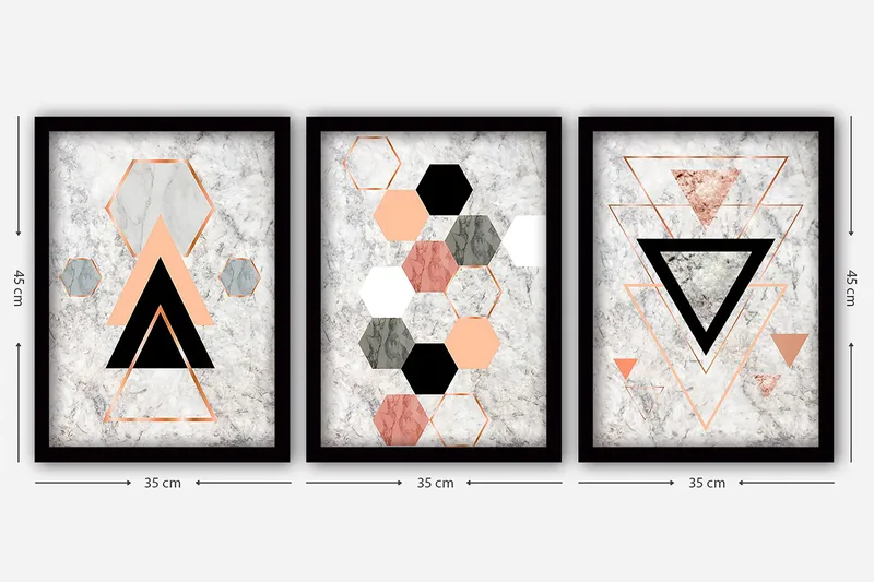 Dekorativ inramad målning 3-Delar 35x45 cm - Flerfärgad - Inredning - Tavlor & konst - Canvastavlor