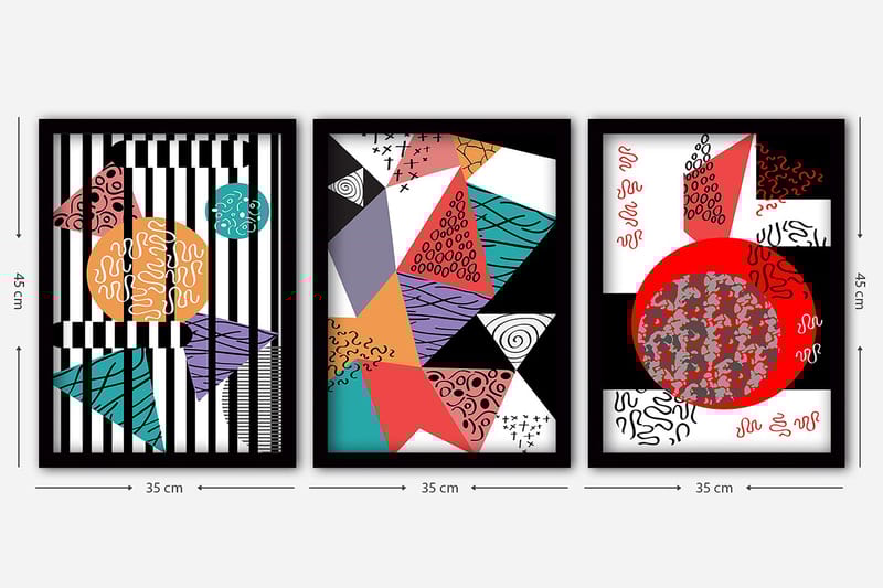 Dekorativ inramad målning 3-Delar 35x45 cm - Flerfärgad - Inredning - Tavlor & konst - Canvastavlor