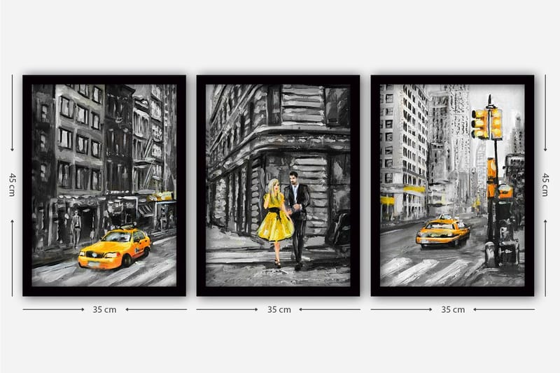 Dekorativ inramad målning 3-Delar 35x45 cm - Flerfärgad - Inredning - Tavlor & konst - Canvastavlor