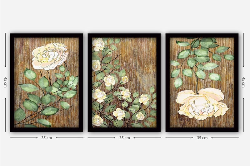 Dekorativ inramad målning 3-Delar 35x45 cm - Flerfärgad - Inredning - Tavlor & konst - Canvastavlor