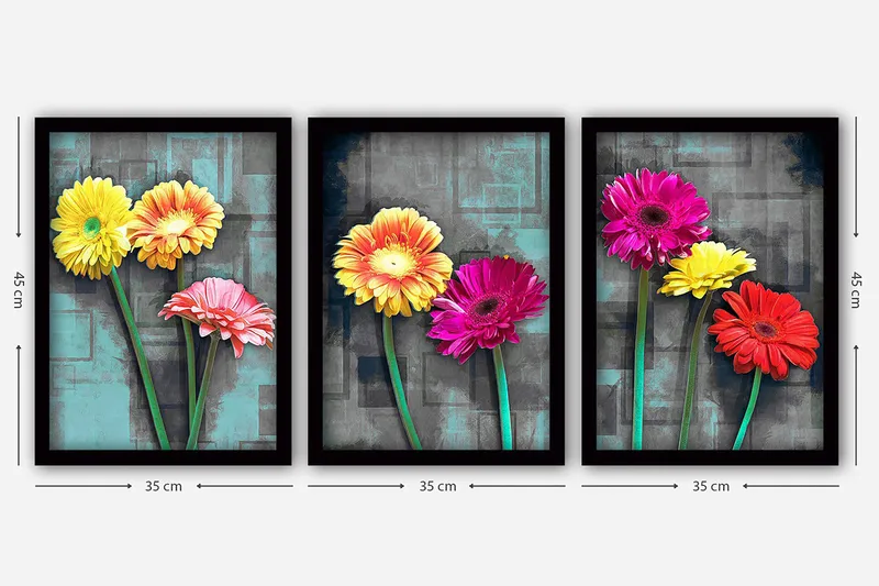 Dekorativ inramad målning 3-Delar 35x45 cm - Flerfärgad - Inredning - Tavlor & konst - Canvastavlor