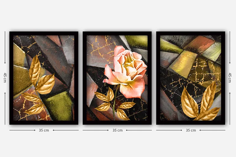 Dekorativ inramad målning 3-Delar 35x45 cm - Flerfärgad - Inredning - Tavlor & konst - Canvastavlor