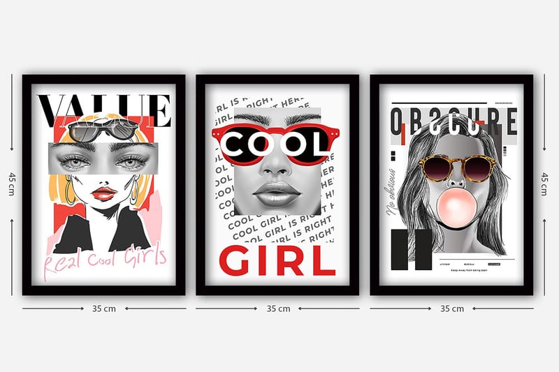 Dekorativ inramad målning 3-Delar 35x45 cm - Flerfärgad - Inredning - Tavlor & konst - Canvastavlor