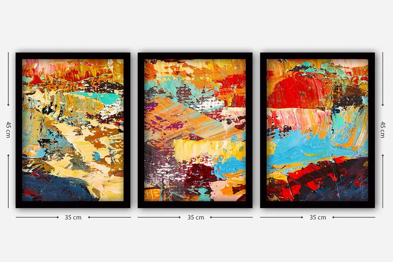 Dekorativ inramad målning 3-Delar 35x45 cm - Flerfärgad - Inredning - Tavlor & konst - Canvastavlor