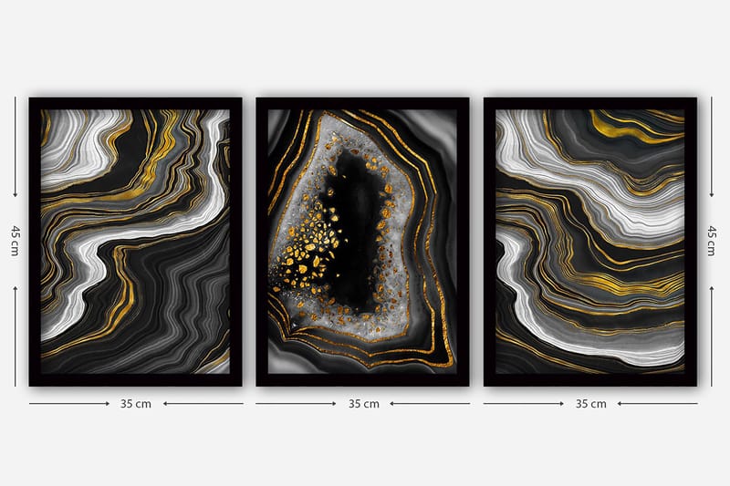 Dekorativ inramad målning 3-Delar 35x45 cm - Flerfärgad - Inredning - Tavlor & konst - Canvastavlor