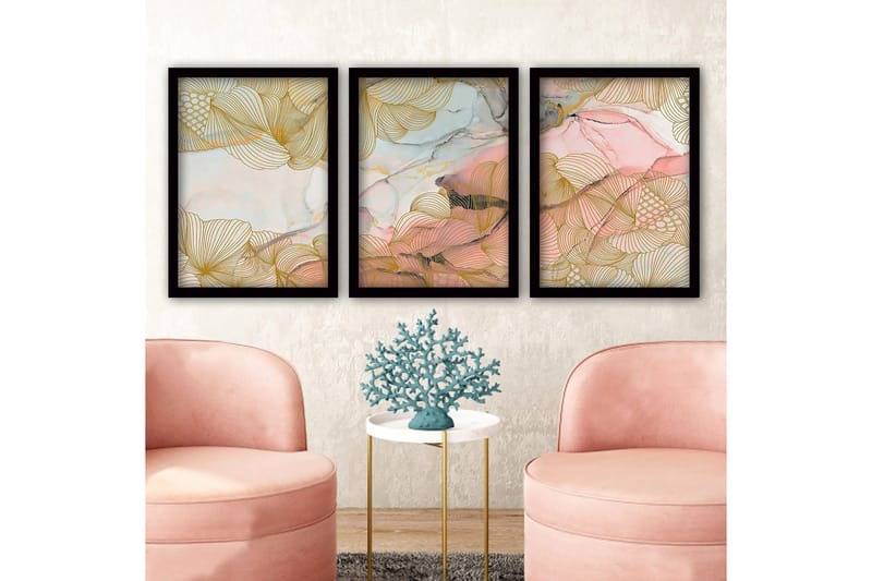 Dekorativ inramad målning 3-Delar 35x45 cm - Flerfärgad - Inredning - Tavlor & konst - Canvastavlor