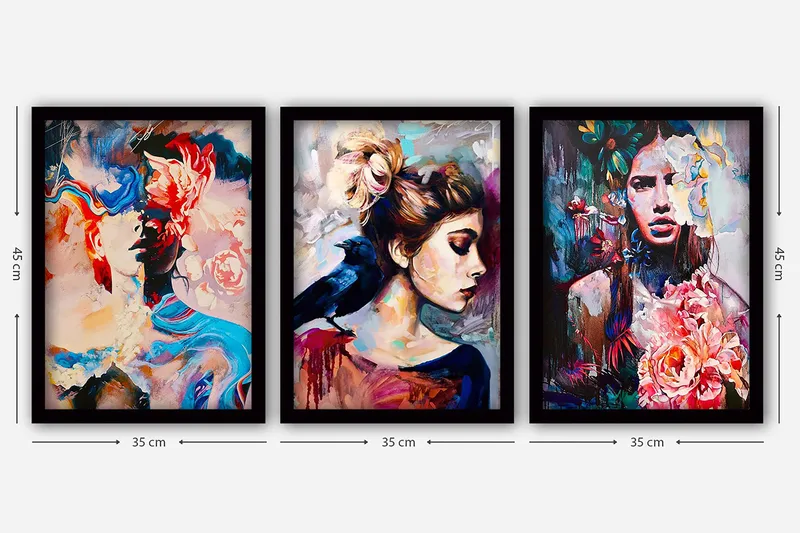 Dekorativ inramad målning 3-Delar 35x45 cm - Flerfärgad - Inredning - Tavlor & konst - Canvastavlor
