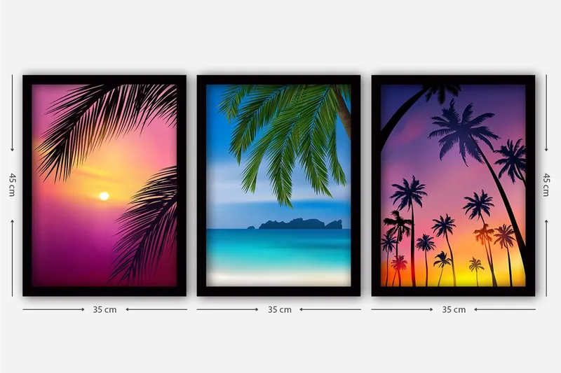 Dekorativ inramad målning 3-Delar 35x45 cm - Flerfärgad - Inredning - Tavlor & konst - Canvastavlor