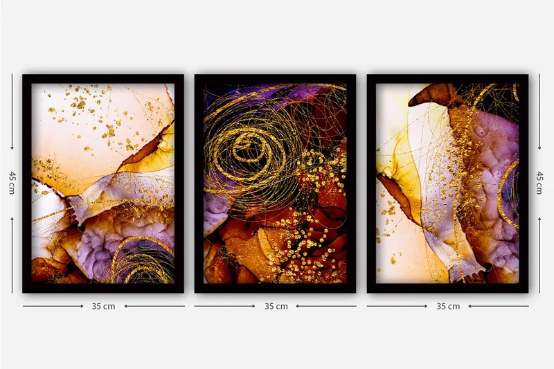Dekorativ inramad målning 3-Delar 35x45 cm - Flerfärgad - Inredning - Tavlor & konst - Canvastavlor