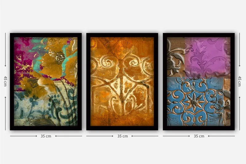 Dekorativ inramad målning 3-Delar 35x45 cm - Flerfärgad - Inredning - Tavlor & konst - Canvastavlor