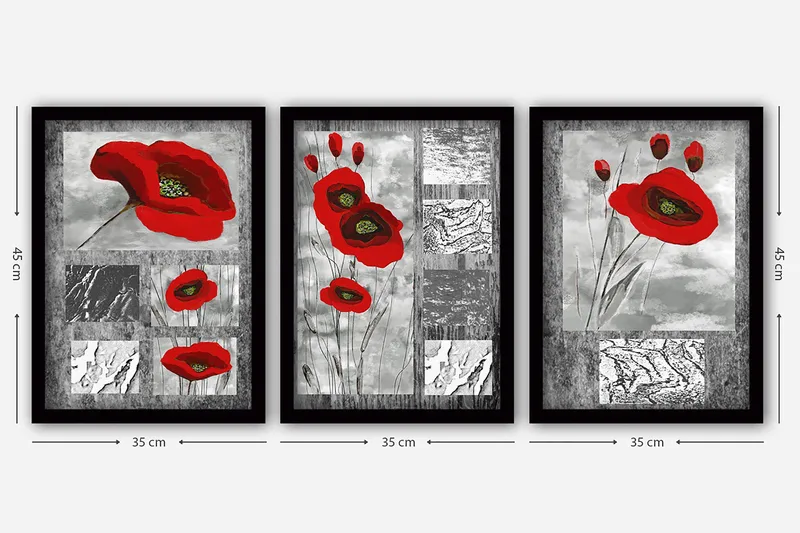 Dekorativ inramad målning 3-Delar 35x45 cm - Flerfärgad - Inredning - Tavlor & konst - Canvastavlor