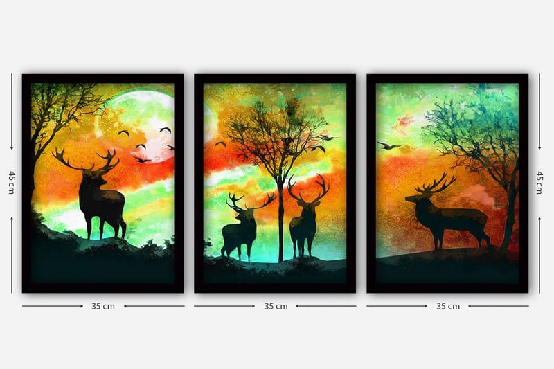 Dekorativ inramad målning 3-Delar 35x45 cm - Flerfärgad - Inredning - Tavlor & konst - Canvastavlor